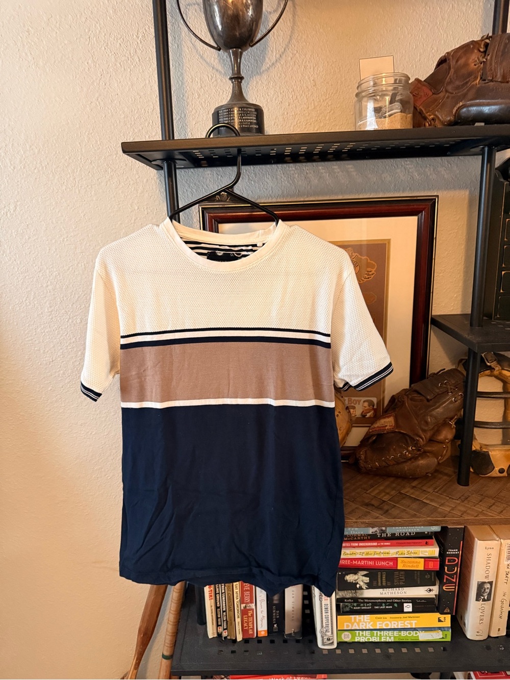 Denim & Flower Short-Sleeve Colorblock Crew Tee in White, Tan & Navy